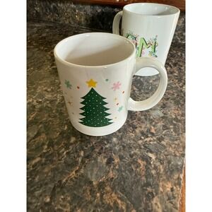 Christmas Tree Ceramic Coffee Mug White Holiday Snowflake Stars Festive Cup